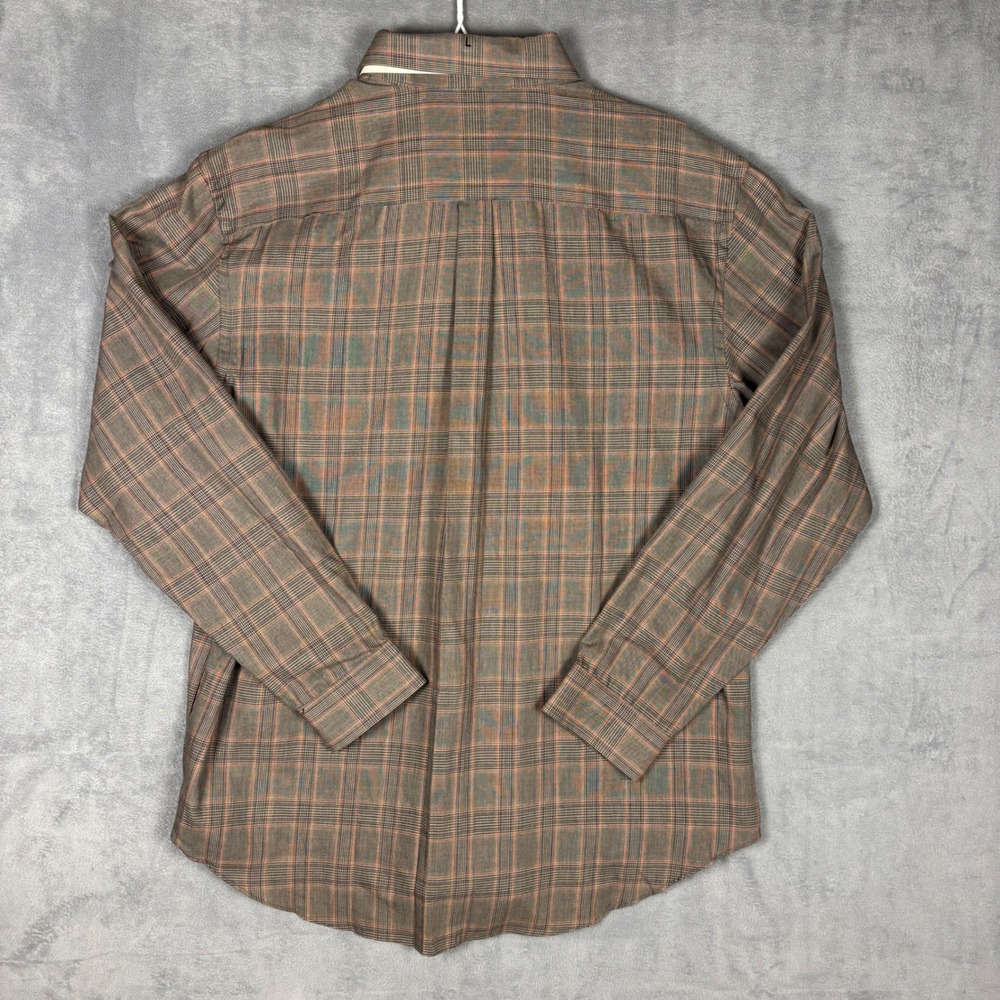 Van Heusen Mens Large Brown Plaid No Iron Long Sleeve Button Down Shirt - Picture 9 of 9